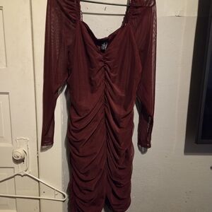 Rue21 Burgundy Ruched Long Sleeve Dress